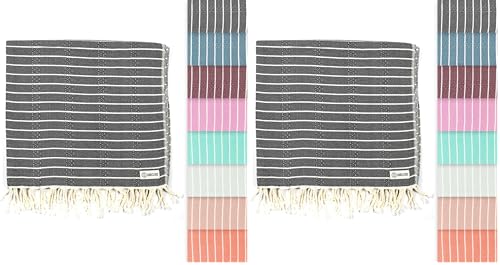 Sand Cloud Turkish Beach Towel - Sand Resistant & Quick Dry Towel - 2 Pack | 100% Certified Organic Turkish Towel - Bath Towel or Beach Blanket for Picnic - As Seen on Shark Tank - Gocek (Black) - color: Black, size: 37x69 (Pack of 2)