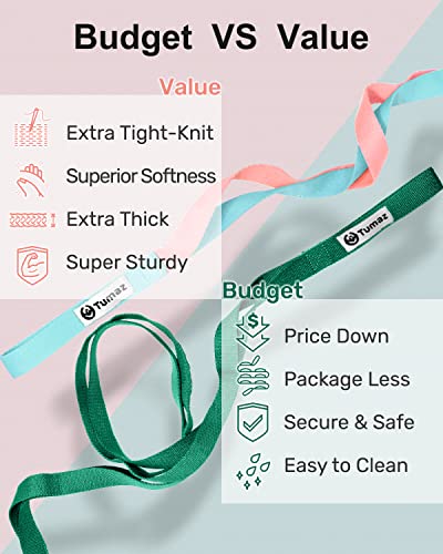 Tumaz Stretching Strap, 10-Loop Non-Elastic Yoga Strap | Designed for stretching, yoga, Pilates and rehab with 10 loops, durable webbing and a longer 79-inch design - color: Green Lite