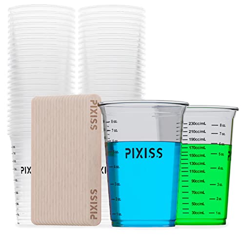 Disposable Epoxy Resin Mixing Cups with Measurements (20-Pack) Pixiss Mixing Cups for Epoxy Resin, Epoxy Mixing Containers, Epoxy Cups For Epoxy Measuring Cups - 20 Resin Mixing Sticks - size: 20 x 10-Ounce