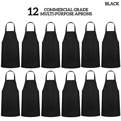 12 Pack Bib Apron - Unisex Black Aprons, Machine Washable Aprons for Men and Women, Kitchen Cooking BBQ Bulk (Pack of 12, No Pockets, Black) - color: Black, size: 12 Pack