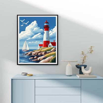 Natuyalo Lighthouse Paint by Numbers Kit for Adults Beginner Seaside Scenery DIY Painting Kits for Adults - Linen Canvas, Acrylic Pigment, 3 Paint Brushes, Waterproof Durable, Frameless, 16x20 Inch - color: PIC-07