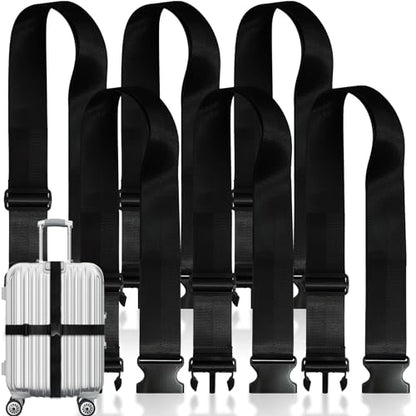 6 Pieces Luggage Straps Patterned Luggage Strap Suitcase Straps Luggage Belt Adjustable Travel Luggage Belt Strap with Quick Release Buckle, 2 inches Wide by 72 inches Long (Pure Black Style) - style: Pure Black Style