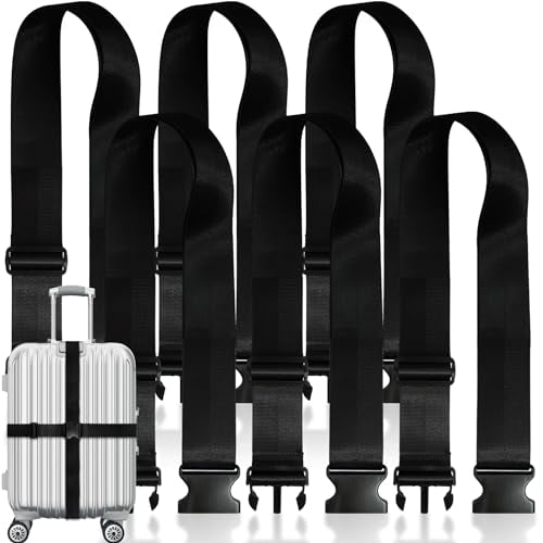 6 Pieces Luggage Straps Patterned Luggage Strap Suitcase Straps Luggage Belt Adjustable Travel Luggage Belt Strap with Quick Release Buckle, 2 inches Wide by 72 inches Long (Pure Black Style) - style: Pure Black Style