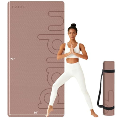PAIDU Large Yoga Mat, 72"x36"x2/5" POE Non-Slip Exercise Mat | 10MM Thick, POE, non‑slip, ideal for home gym, yoga, pilates, fitness & floor use - color: Brown - LOGO