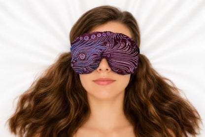 Handmade Opulence Yoga Eye Pillow - Weighted Flaxseed Fill, Unscented, Satin & Velvet, Adjustable Strap - Ideal for Meditation & Restful Sleep - Violet Peacock - TEMF-VP - color: Violet Peacock
