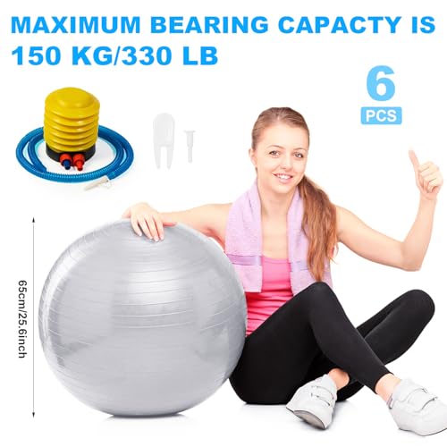 Jexine 6 Pcs Yoga Ball Exercise Ball - color: Gray, size: 25.59 Inch