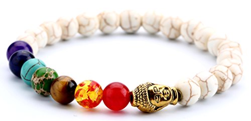 Men Women 8mm Lava Rock 7 Chakra Beads Chakra Bracelet - color: Golden Buddha1