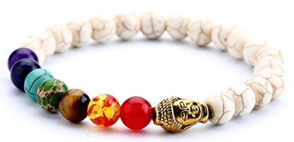 Men Women 8mm Lava Rock 7 Chakra Beads Chakra Bracelet - color: Golden Buddha1