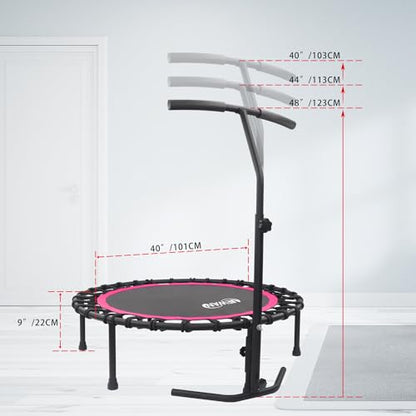 Newan 40"-48" Silent Mini Trampoline Fitness Trampoline Bungee Rebounder Jumping Cardio Trainer Workout for Adults-Max Limit 330lbs - color: 40" Round Pink （Have Handle）