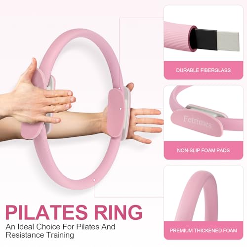 Pilates Ring 15 Inch Magic Circle Ring, Dual Padded Handles Pilates Exercise Circle, Adjustable Yoga Ring - color: Pink