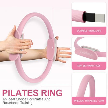 Pilates Ring 15 Inch Magic Circle Ring, Dual Padded Handles Pilates Exercise Circle, Adjustable Yoga Ring - color: Pink
