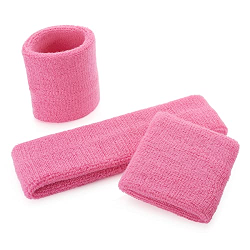 ONUPGO Sweatband Set Sports Headband Wristband Set Sweatbands Terry Cloth Wristband Wrist Sweatband Headbands Moisture Wicking Sweat Absorbing Head Band - color: Light Pink
