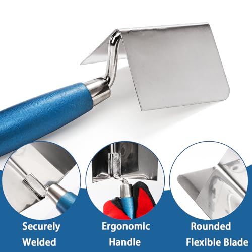 Peohud 2 Pieces Drywall Corner Tool Set, Inside and Outside Corner Knife, Stainless Steel Corner Trowel, Concrete Finishing Tool for Plastering Bricklaying Corner Finishing Work