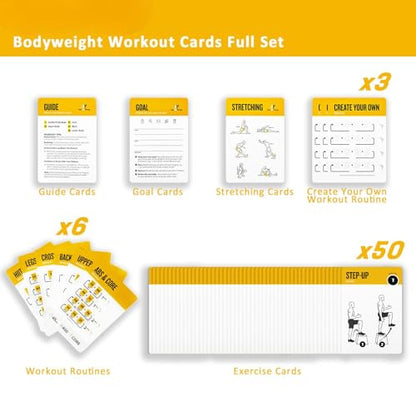 Bodyweight Exercises Cards, 62 Workout Cards Deck Large Size 5" x 3.5" Fitness Cards for Women & Men, Beginner Fitness Guide to Training Exercises at Home or Gym - style: Bodyweight Vol1