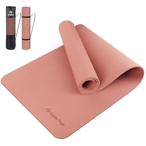 Gruper Yoga Mat Non Slip, 72"L x 24"W x 0.24"/0.32"TH, Anti-Tear Exercise Mat with Carrying Strap and Bag, Pro TPE Yoga Mats for Women, Workout Mats for Home, Pilates and Floor Exercises - color: Pink