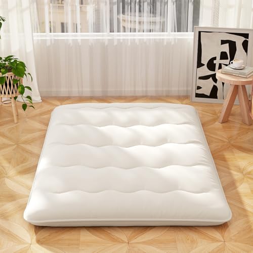 GIANTEX Japanese Floor Mattress, 4 Inch Futon Mattress w/Washable Cover & Storage Bag, Foldable Roll up Mattress Tatami Mat, Portable Sleeping Pad for Camping, Dormitory, Kids Floor Lounger Bed, Full - color: Beige, size: Full