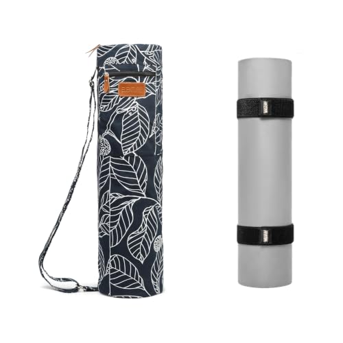 Yoga Essentials Starter Bundle — Canvas Yoga Mat Bag with Adjustable Strap & Pockets + 2-Pack Heavy-Duty Elastic Mat Straps for Pilates Studio Gym Travel, Lightweight Set for Women & Men