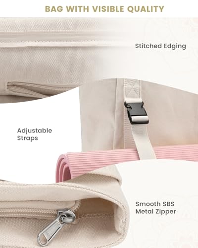 Gonex Yoga Mat Bag For Women Canvas Tote Pilates Gym Bag With Mat Carrier - color: Beige, size: Classic (15.5×5.5×14.5inch)