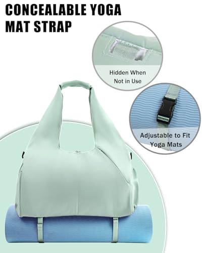 RHDZO 여성용 체육관 가방, 신발 수납 공간 요가 매트 백, 습식 포켓 및 물병 홀더 포함, 스트랩 포함 위켄더 백 - color: 초록색.