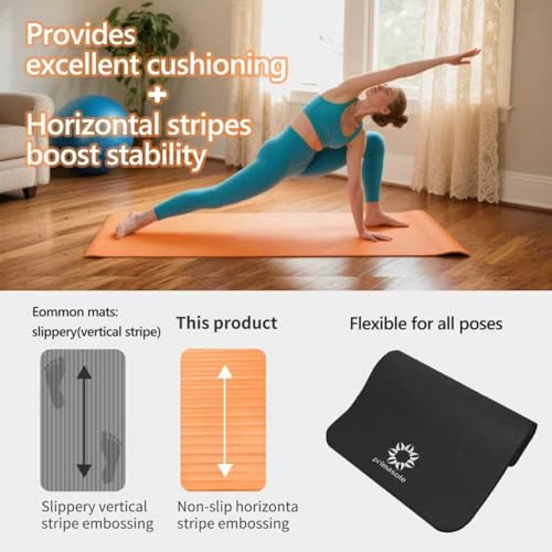 Primasole Thick Yoga Mat, 1/2-Inch Extra Thick NBR Mat with Enhanced Stability - Textured Design, Lightweight Mat with Carrying Strap & Case for Yoga, Pilates, Gym & Home Use (Multiple Colors)