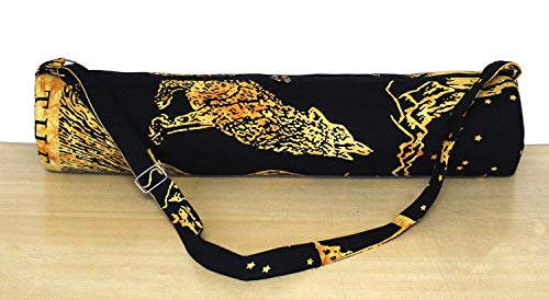 INDIAN CRAFT CASTLE ICC Yoga Mat Bag Carrier Full-Zip Exercise Yoga Mat Carry Bag for Women Men with Multi-Functional Storage Pockets and Adjustable Shoulder Strap 26X6 Inches - style: Crying Wolf Yellow