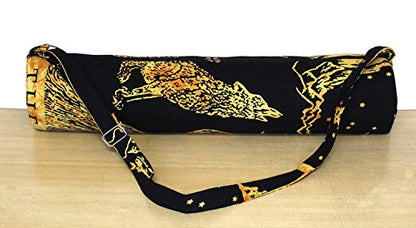 INDIAN CRAFT CASTLE ICC Yoga Mat Bag Carrier Full-Zip Exercise Yoga Mat Carry Bag for Women Men with Multi-Functional Storage Pockets and Adjustable Shoulder Strap 26X6 Inches - style: Crying Wolf Yellow