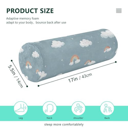 Clouds Stars Rainbows Blue Neck Roll Pillow Bolster Round Health Memory Foam Long Cervical Cylinder Pillows with Removable Washable Cover for Body Bed Legs Back Yoga - color: Clouds Stars Rainbows Blue