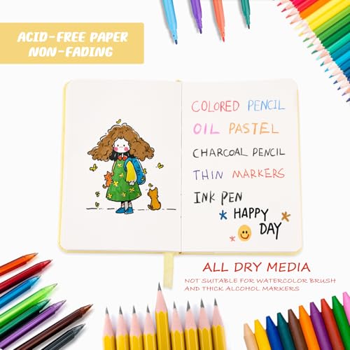 Mix Media Pad,3.5"x5.5" Small Hardcover Leather Art Sketchbook,60 Sheets(112lb/180gsm) Heavyweight Acid Free Artistic Painting Drawing Sketching Paper, Handy Pocket Journal Sketchbook.Lemon Yellow - color: 180gsm-lemon yellow
