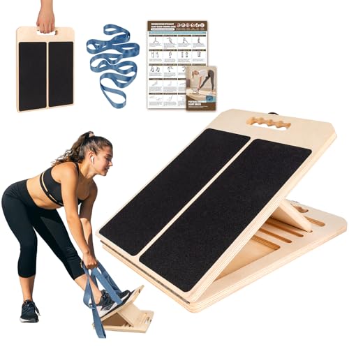 Slant Board Calf Stretch with Stretch Strap, 300 lb Portable Incline Board