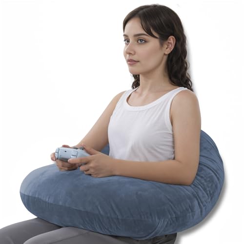 QUEEN ROSE Reading Pillow, Gaming Pillow for Lap, Sitting in Bed or Sofa, Extra Arm Rest for Reading, Playing or Crocheting, Soft Velvet Blue - color: Dark Blue