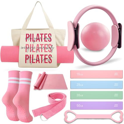 Pilates Kit for Women, Pilates Ring and Ball Set with Yoga Mat Bag, 12-Pcs - color: Blush Pink Essentials