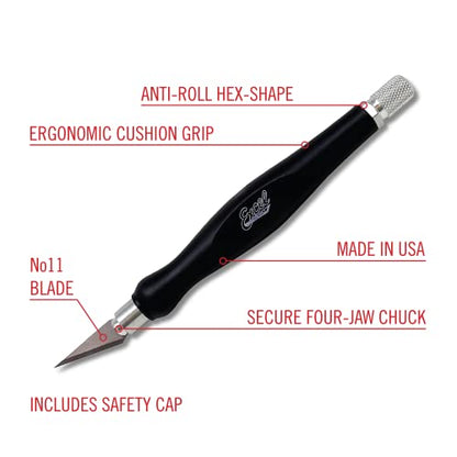 Excel Blades Fit Grip Craft Knife With #11 Ultra-Sharp Carbon Steel Angled Blade – Precision Craft Knife With Contoured Rubberized Grip For DIY, Art, Hobby, And Model Projects – Black, Made In The USA - color: Black