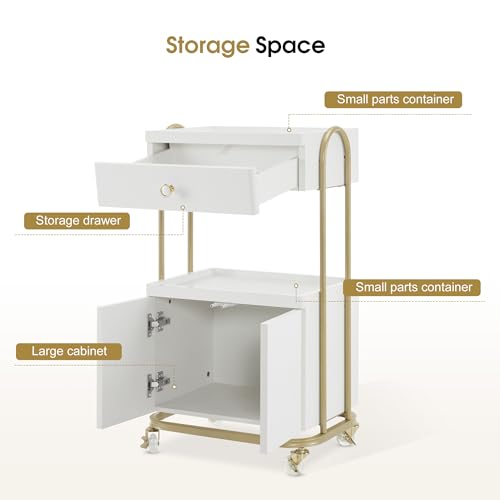 BarberPub Rolling Salon Trolley Cart for Storage,Barber Tool Organizer 2074 - color: White