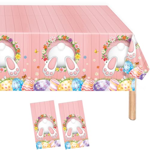 2 Pack Easter Party Plastic Tablecloths Plastic Table Covers Disposable Table Cloths BBQ Picnic Birthday Wedding Party Waterproof Tablecloth TableCovers 54 x 108 in - color: Bunny