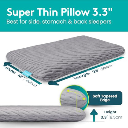 BLISSBURY Stomach Sleeper Pillow, Low Loft Memory Foam, 3.3 Inch - color: Gray, size: 3.3"H (Queen)