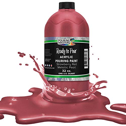 Pouring Masters Strawberry Red Metallic Pearl Ready to Pour Acrylic Pouring Paint - Premium 32-Ounce Pre-Mixed Fluid Acrylic Paint - Fluid Art Supplies for Canvas, Wood, Paper, Tile & Rocks - color: Strawberry Red Metallic Pearl, size: 32 Fl Oz (Pack of 1