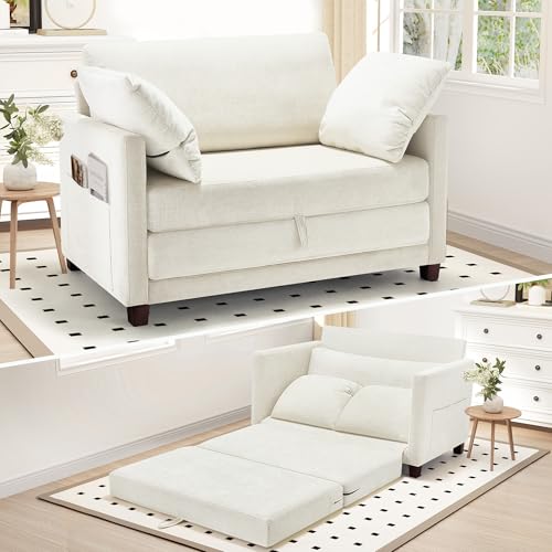 Myroyalsit 51" Convertible Sofa Bed, 2 in1 Folding Sofa Bed, Loveseat Sleeper Sofa for Small Spaces, Fold Out Floor Couch with 2 Pillows for Apartment, Living Room & Guest Room, Beige Chenille Fabric - color: Beige, size: 51"