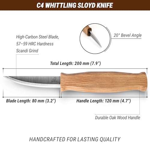 BeaverCraft Wood Carving Knife C4 3.14" Whittling Sloyd Knife for Roughing - Spoon Carving Tools for Beginner to Pro Carver - Whittling Knives for Woodworking