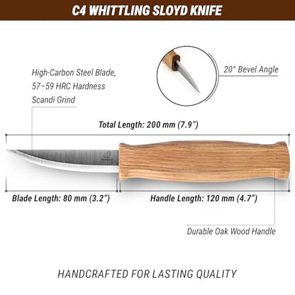 BeaverCraft Wood Carving Knife C4 3.14" Whittling Sloyd Knife for Roughing - Spoon Carving Tools for Beginner to Pro Carver - Whittling Knives for Woodworking