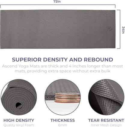 Ascend 6mm Thick Yoga Mat, 72x24in - color: Charcoal - Solid