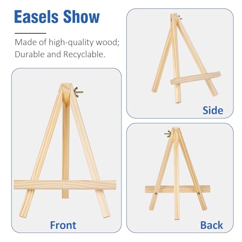 12 Pack 10 Inch Mini Wooden Display Easels | Tripod Painting Easel Stand, Portable Art Canvas Holder for Photos, Prints and Signs