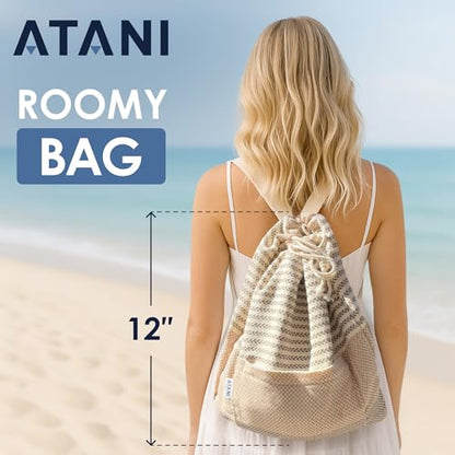 ATANI Turkish Beach Towel, Converts to a Bag, Oversized 100% Cotton Bath Towels Lightweight Quick-Dry Beach Blanket for Travel, Picnic, Camping, Yoga and Pool (Brown, 71 inc x 39 inc) - color: Brown, size: 71 inc x 39 inc