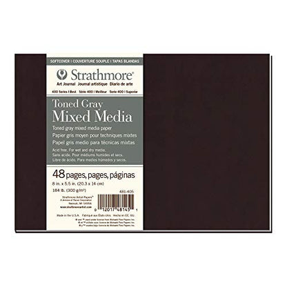 Strathmore 400 Series Softcover Toned Mixed Media Journal, 184lb Paper, Cool Gray, 8 x 5.5 inches, 24 Sheets (481-405) - size: 5.5x8.5 inch, style: Soft Cover, Gray, Phase Out