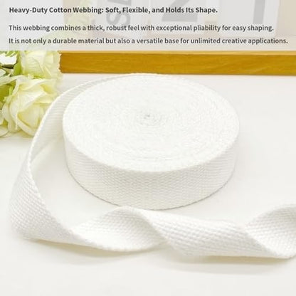 Heavy‑Duty Cotton Webbing Strap 1''x6yds White for Bags | 2mm thick webbing for dog collars, backpack, bag handles, apron straps, slings, sewing repairs & DIY craft projects. - color: White