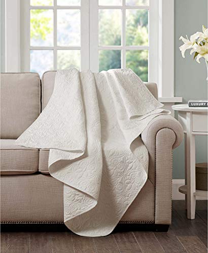 Madison Park Damask Quilting Design Throw Blanket, 60"x70" - color: Ivory, size: 60"x70"