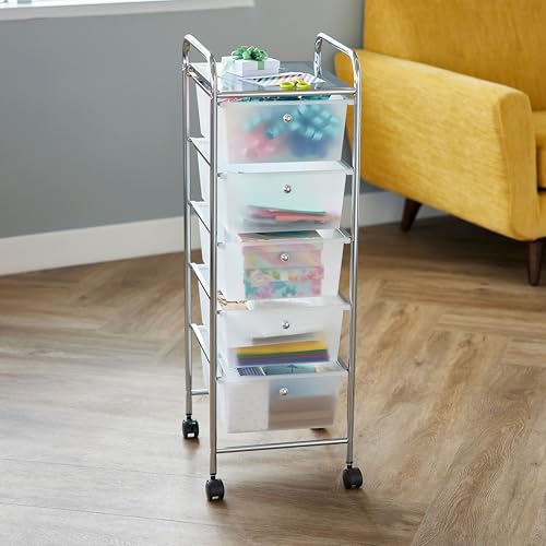 Simply Tidy 5 Drawer Clear Rolling Cart - Mobile Organizer with Removable Drawers, Swivel & Locking Casters, Durable Tubular Frame - 1 Set