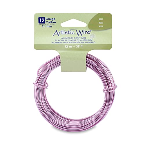 Artistic Wire Aluminum Craft Wire, 12 Gauge - Bendable, Floral, Armature, Sculpture, Jewelry Making, Round, Rose, 39.3 ft - color: Rose