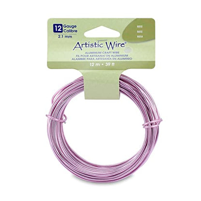 Artistic Wire Aluminum Craft Wire, 12 Gauge - Bendable, Floral, Armature, Sculpture, Jewelry Making, Round, Rose, 39.3 ft - color: Rose