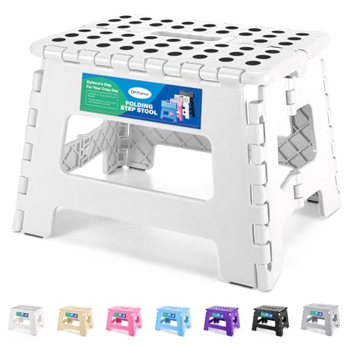 Dyforce Kids Step Stool 9 Inch, 300lbs Folding Step Stool for Toddler | Step stool White,Anti-slip Heavy Duty with Handle, Lightweight Foldable Foot Stool for Bathroom Kitchen Bedroom Outdoor - color: White, size: 9inch