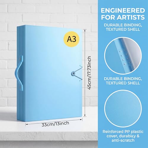 Huacan A3 Art Portfolio Folder - 30 Pocket (60 Pages) Art Portfolio Binder with Handle, Large Capacity Artwork Storage Organizer for 12x16in